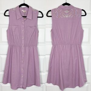 New Boutique Linen Blend Lilc Embroidered Button Down Festival Shirt Dress